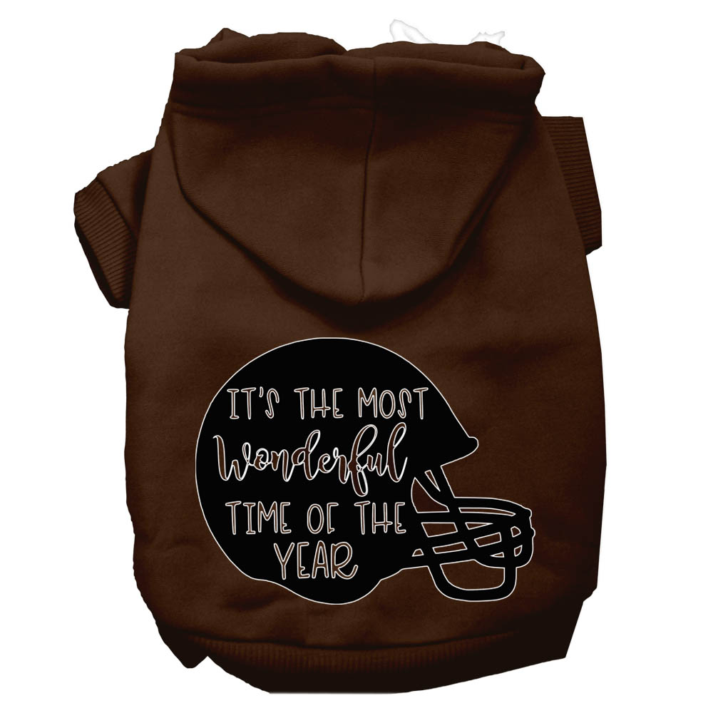 Most Wonderful Time of the Year (Football) Screen Print Dog Hoodie Brown XS